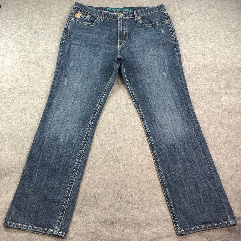 Cinch Mens Grant Jeans 40x36 Relaxed Bootcut Distressed Blue Gold Label Denim